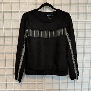 Cowgirl Black Suede Sweater with diamond fringe detail